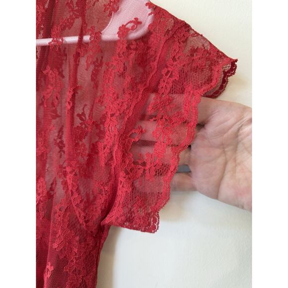 Vintage 1970’s Gilligan & O’Malley Red Lace Nightgown Maxi Dress Size Large - Picture 4 of 12